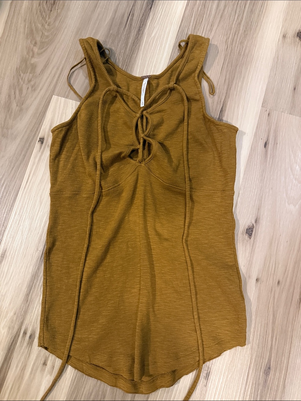 Free People Mustard Tie-Front Ribbed Tank